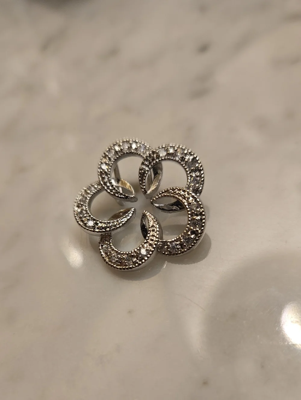 Silver Floral Pavé Crystal Brooch - Elegant Sparkle